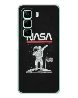 Чехол для Infinix Hot 50 с картинкой «NASA — шагаем по Луне»