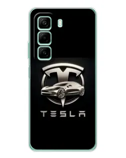 Чехол для Infinix Hot 50 с картинкой «Tesla — серебристое авто»