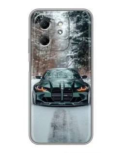 Чехол для Infinix Hot 50i с картинкой «BMW в зимнем лесу»
