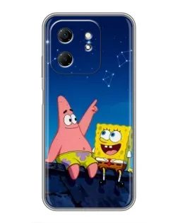 Чехол для Infinix Hot 50i с картинкой «Губка Боб и Патрик ночью»