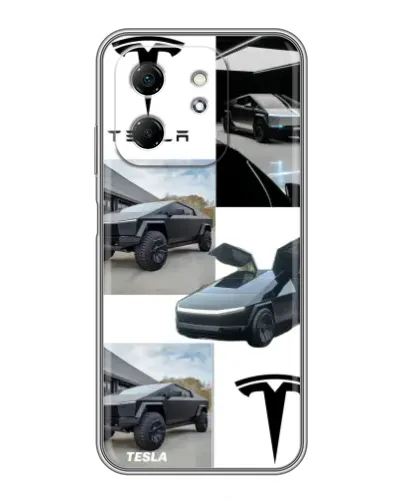 Чехол для Infinix Hot 50i с картинкой «Коллаж Cybertruck Tesla»