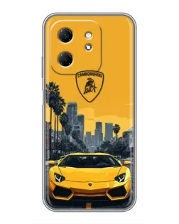 Чехол для Infinix Hot 50i с картинкой «Желтый Lamborghini город»