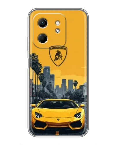 Чехол для Infinix Hot 50i с картинкой «Желтый Lamborghini город» Чехол для Infinix Hot 50i с картинкой «Желтый Lamborghini город»