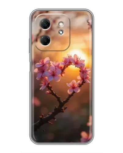 Чехол для Infinix Hot 50i с картинкой «Розовый цвет сердце на фоне заката»