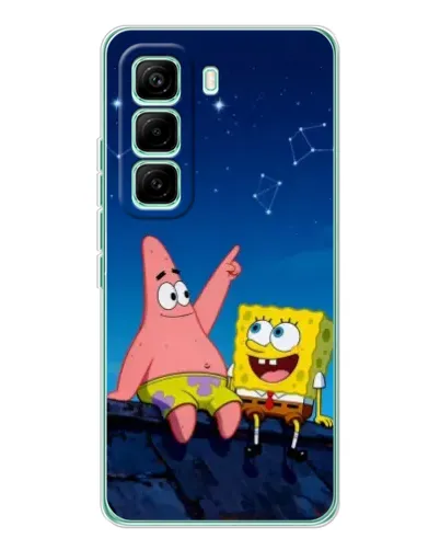 Чехол для Infinix Hot 60 Pro с картинкой «Губка Боб и Патрик ночью»