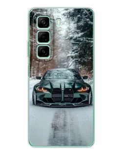 Чехол для Infinix Hot 60 с картинкой «BMW в зимнем лесу»