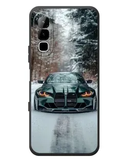 Чехол для Infinix Hot 70 с картинкой «BMW в зимнем лесу»