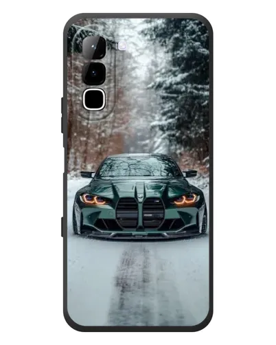 Чехол для Infinix Hot 70 с картинкой «BMW в зимнем лесу»