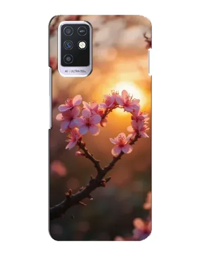 Чохол для Infinix Note 10 з картинкою «Рожевий цвіт  сердечко на тлі заходу»
