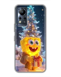 Чехол для Infinix Note 11 с картинкой «Рождественский Спанч Боб»
