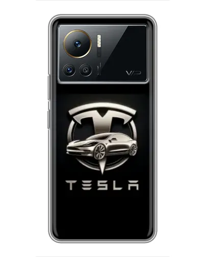 Чехол для Infinix Note 12 2023 с картинкой «Tesla — серебристое авто» Чехол для Infinix Note 12 2023 с картинкой «Tesla — серебристое авто»