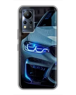 Чехол для Infinix Note 12 с картинкой «Взгляд BMW с синими фарами»