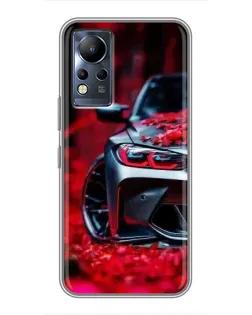 Чехол для Infinix Note 12 с картинкой «Спортивная BMW и цветы»