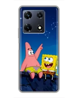 Чехол для Infinix Note 30 Pro с картинкой «Губка Боб и Патрик ночью»