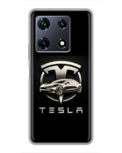 Чехол для Infinix Note 30 Pro с картинкой «Tesla — серебристое авто»