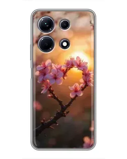 Чохол для Infinix Note 30 з картинкою «Рожевий цвіт  сердечко на тлі заходу»
