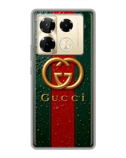 Чехол для Infinix Note 40 Pro с картинкой «Gucci — фирменная полоса и золото» Чехол для Infinix Note 40 Pro с картинкой «Gucci — фирменная полоса и золото»