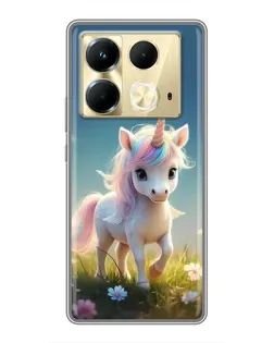 Чехол для Infinix Note 40 с картинкой «Единорог на поляне»