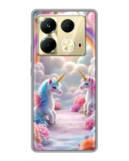 Чехол для Infinix Note 40 с картинкой «Радуга и единороги»