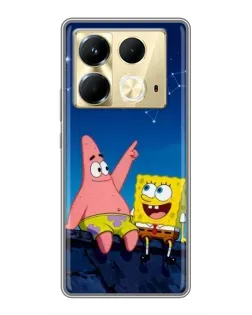 Чехол для Infinix Note 40 с картинкой «Губка Боб и Патрик ночью»