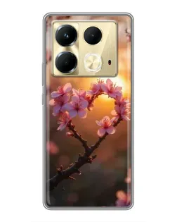 Чохол для Infinix Note 40 з картинкою «Рожевий цвіт  сердечко на тлі заходу»