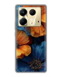 Чохол для Infinix Note 40 з картинкою «Яскрава синьо-помаранчева флора»