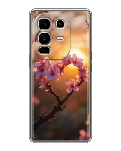 Чохол для Infinix Note 50 Pro Plus з картинкою «Рожевий цвіт  сердечко на тлі заходу»