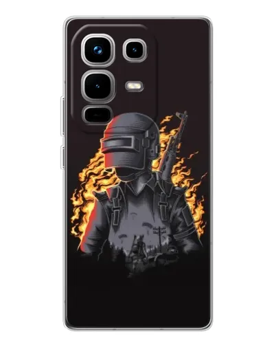 Чехол для Infinix Note 50 Pro с картинкой «PUBG — огненный силуэт» Чехол для Infinix Note 50 Pro с картинкой «PUBG — огненный силуэт»