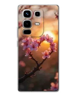 Чохол для Infinix Note 50 з картинкою «Рожевий цвіт  сердечко на тлі заходу»