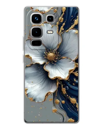 Чехол для Infinix Note 50 с картинкой «Белый цветок и золотой флюид» Чехол для Infinix Note 50 с картинкой «Белый цветок и золотой флюид»