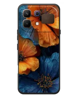 Чехол для Infinix Note 60 с картинкой «Яркая сине-оранжевая флора»