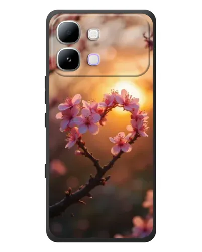 Чохол для Infinix Note Edge з картинкою «Рожевий цвіт  сердечко на тлі заходу»