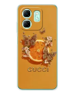 Чехол для Infinix Smart 10 HD с картинкой «Gucci — золотые бабочки»