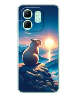 Чехол для Infinix Smart 10 HD с картинкой «Закат солнца с капибарой»
