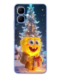 Чехол для Infinix Smart 10 с картинкой «Рождественский Спанч Боб»