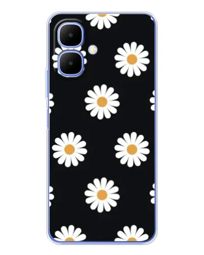 Чехол для Infinix Smart 10 с картинкой «Ромашки на черном»