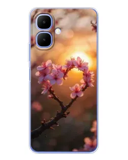 Чехол для Infinix Smart 10 с картинкой «Розовый цвет сердце на фоне заката»