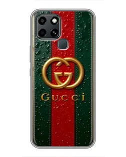 Чехол для Infinix Smart 6 с картинкой «Gucci — фирменная полоса и золото»