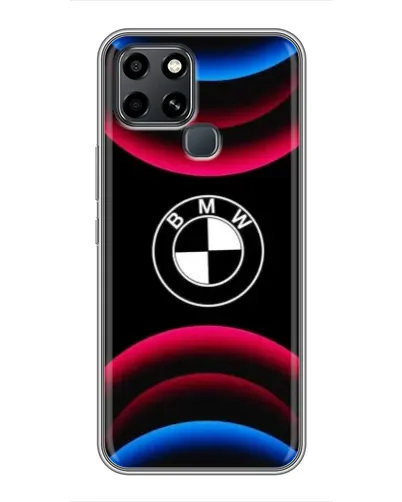 Чехол для Infinix Smart 6 с картинкой «Логотип BMW и неоновые дуги»