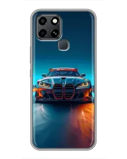 Чехол для Infinix Smart 6 с картинкой «BMW — огни неона»