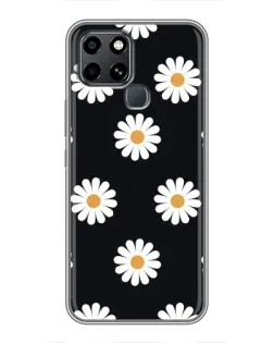 Чехол для Infinix Smart 6 с картинкой «Ромашки на черном»