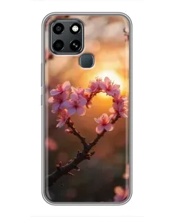 Чехол для Infinix Smart 6 с картинкой «Розовый цвет сердце на фоне заката»