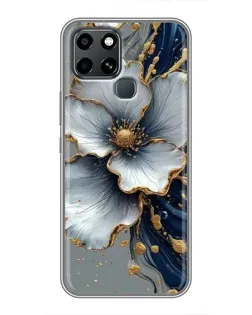 Чехол для Infinix Smart 6 с картинкой «Белый цветок и золотой флюид»
