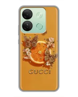 Чехол для Infinix Smart 7 HD с картинкой «Gucci — золотые бабочки»