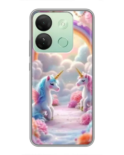Чехол для Infinix Smart 7 HD с картинкой «Радуга и единороги»