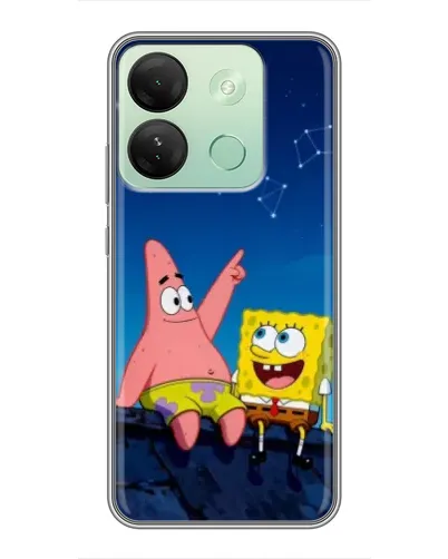 Чехол для Infinix Smart 7 HD с картинкой «Губка Боб и Патрик ночью»