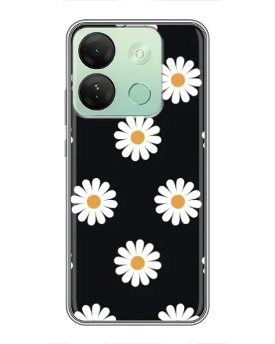 Чехол для Infinix Smart 7 HD с картинкой «Ромашки на черном»