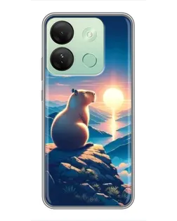 Чехол для Infinix Smart 7 HD с картинкой «Закат солнца с капибарой»