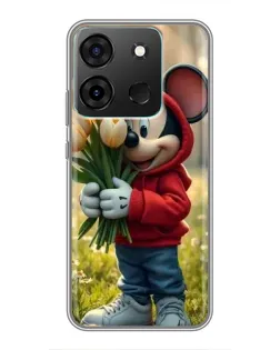 Чехол для Infinix Smart 7 с картинкой «Микки с тюльпанами»