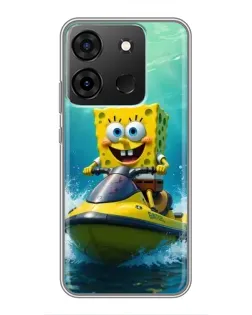 Чехол для Infinix Smart 7 с картинкой «Спанч Боб на гидроцикле»
